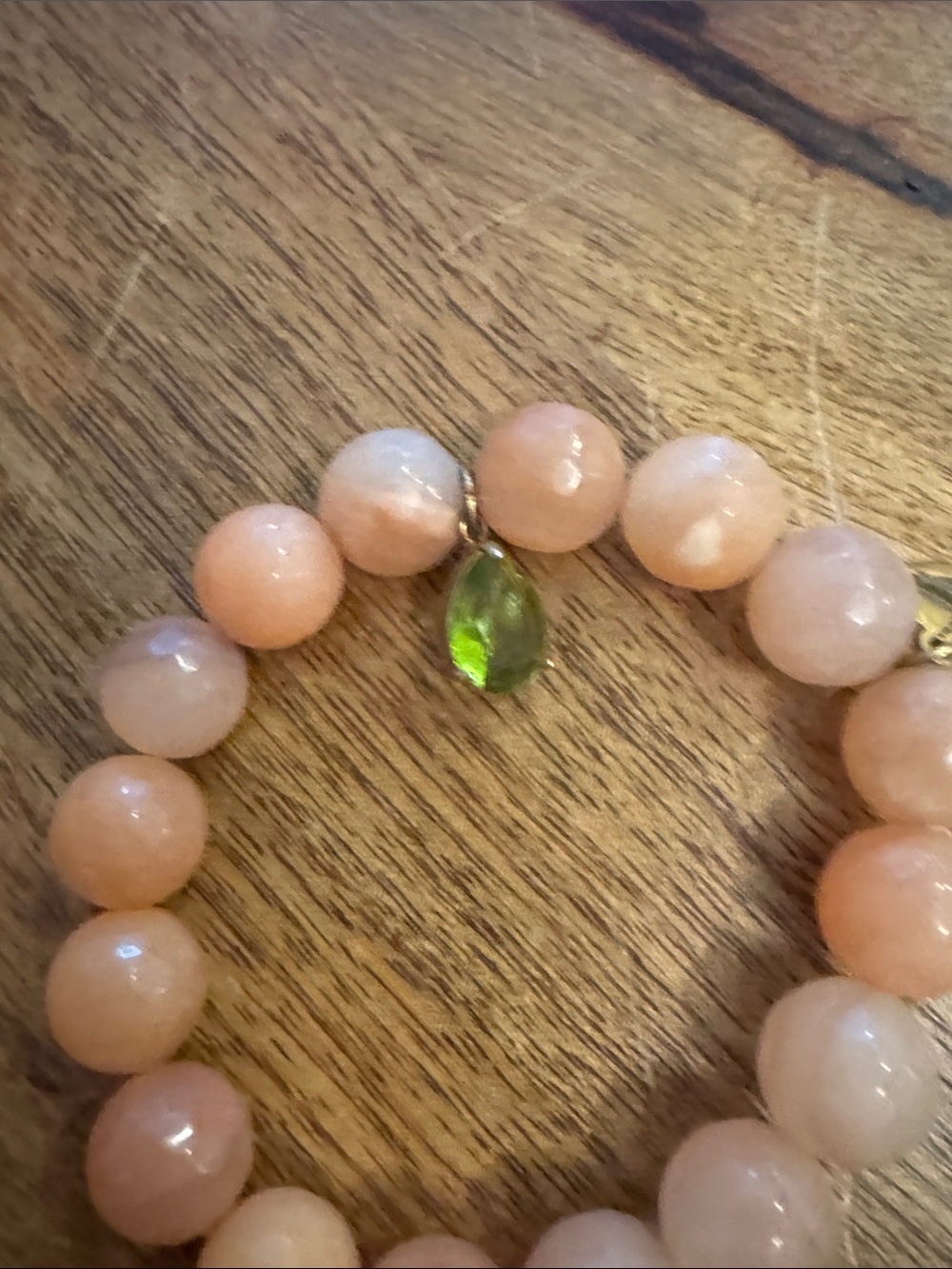 Oriana Lamarca Peach Beaded Stretch Bracelet with Green Accent Charm - Picture 4 of 5